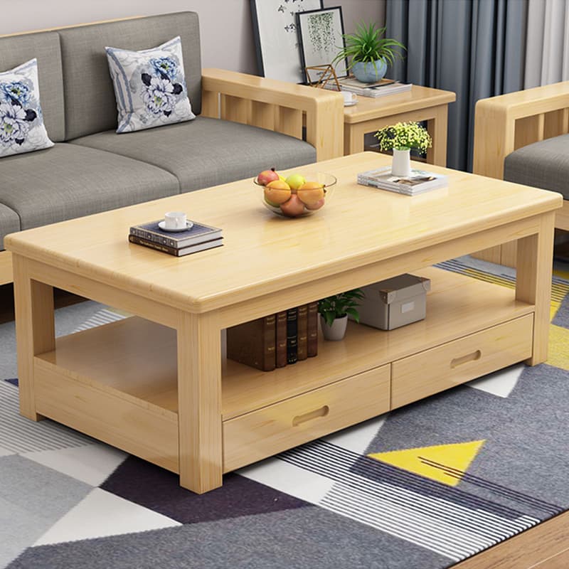 Wood Four Leg Storage Included Rectangular Standard Coffee Table No Drilling Required Modern Style - image 5