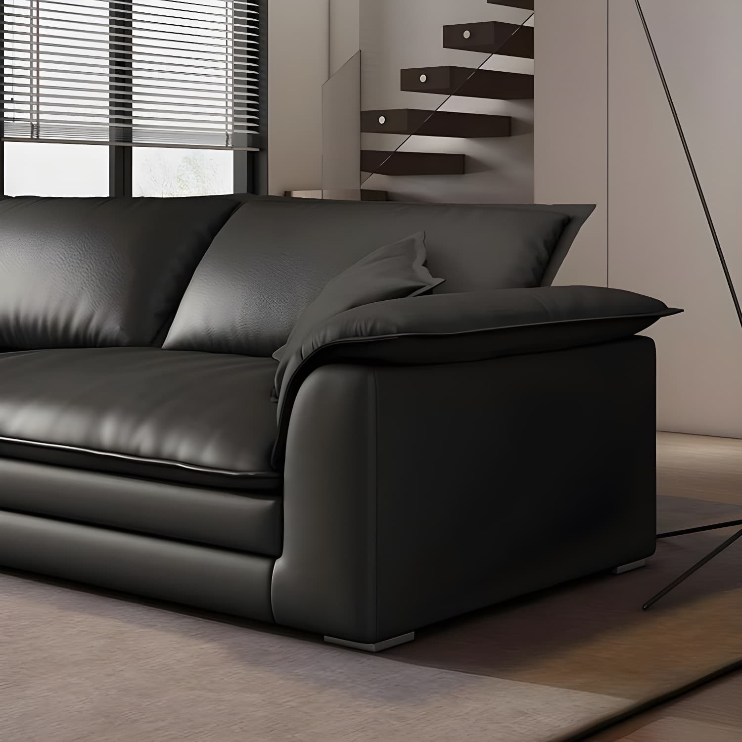 Black Cushion Back 30'' Interface Genuine Leather Sofa Pillow Top Arm - image 6