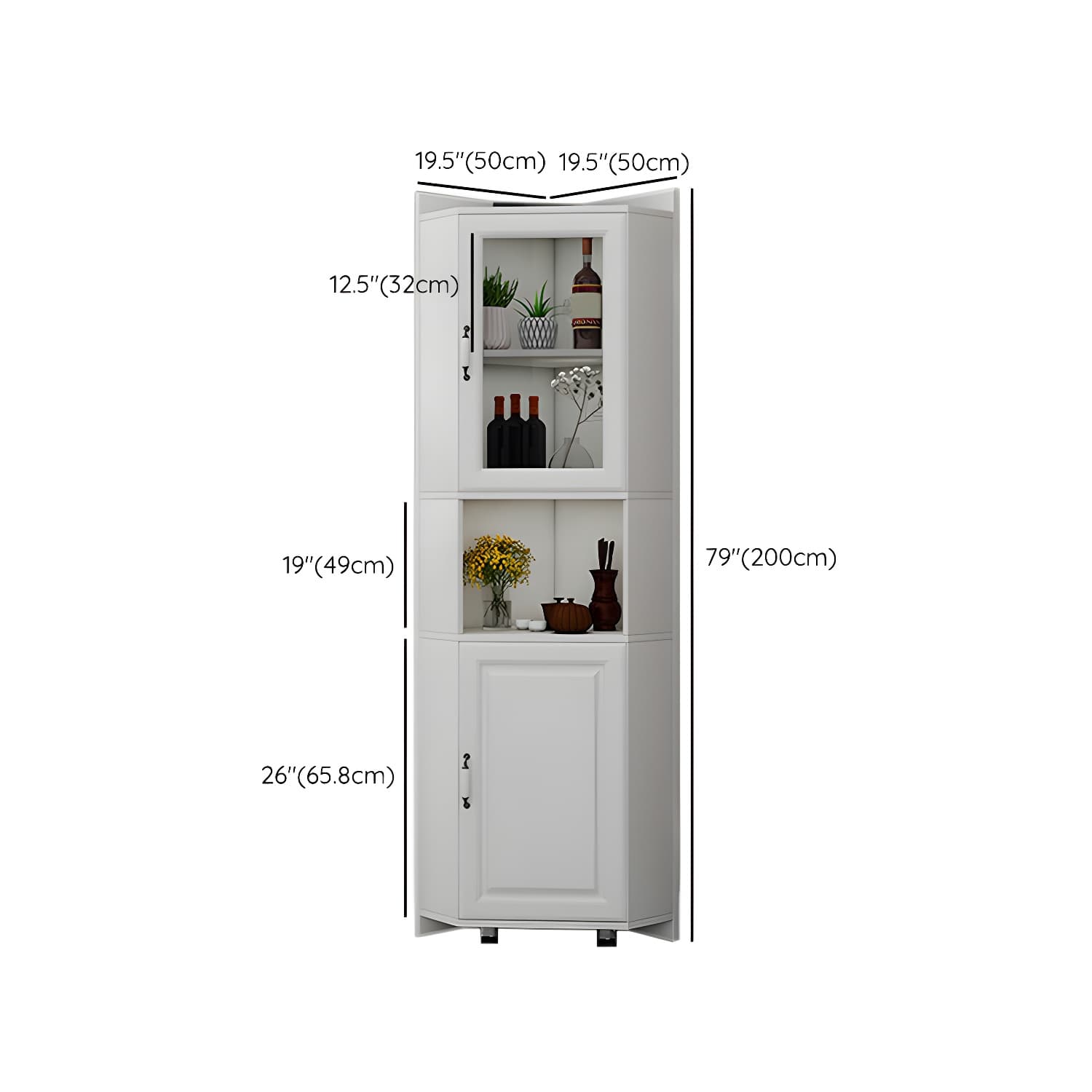Modern White Corner Accent Cabinet with Glass Doors and Adjustable Interior Shelves - image 15