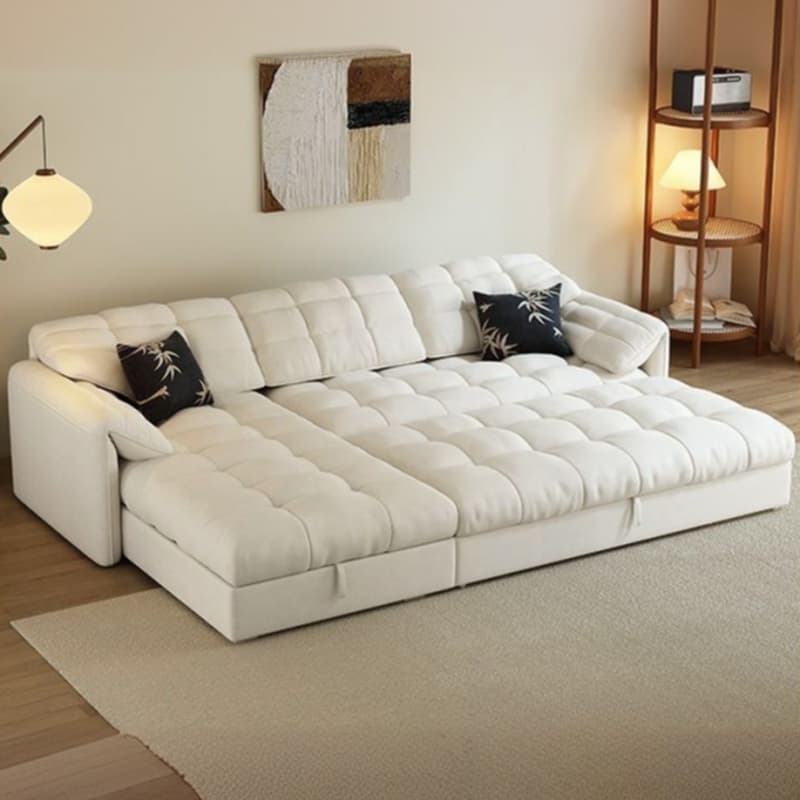 L-Shape/Straight White Sofa/Sofa Recliner with Under-seat Storage and Left/Horizontal Orientation