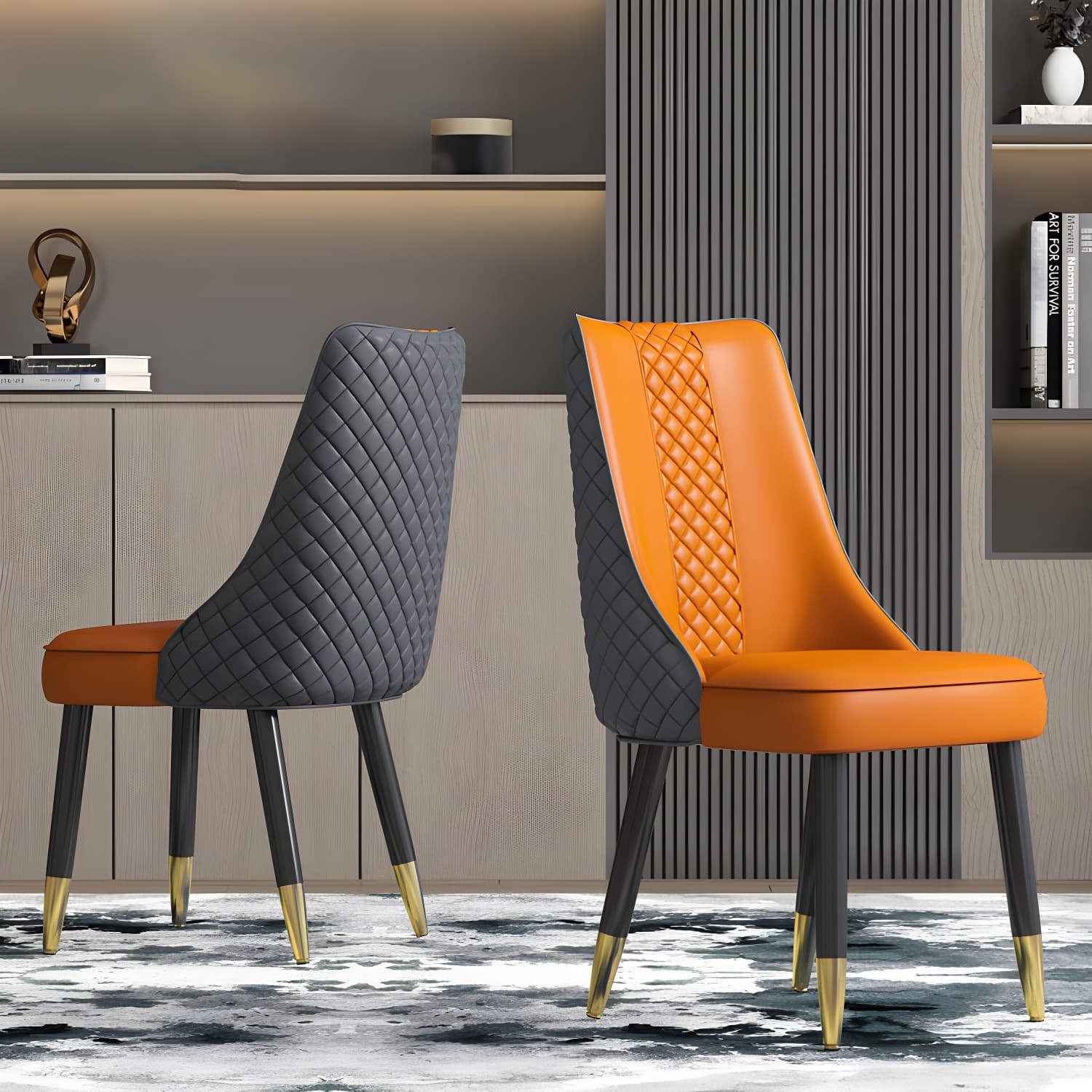 Industrial Style Dining Chairs Faux Leather Kitchen Chairs with Wood Legs - image 16