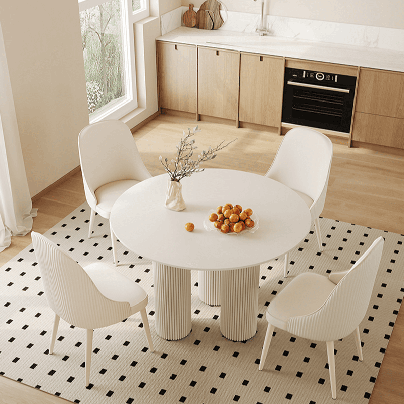 Ribbed Leg Circular-shaped Sintered Stone Dining Table with a Fixed Table Top for 2/for 4 in a Modern Simple Style - image 13