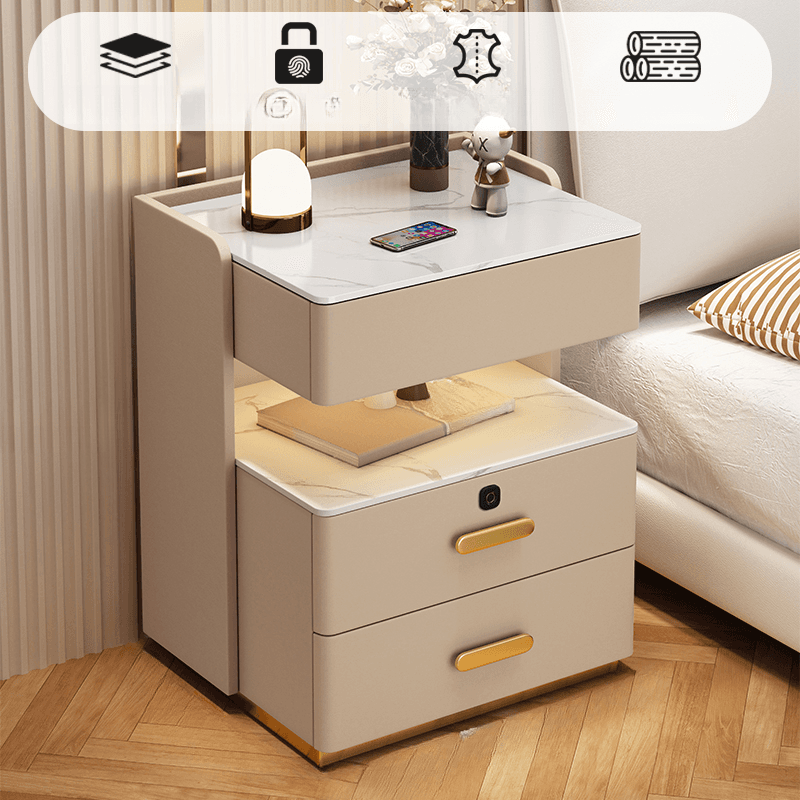Minimalist Sintered Stone Drawer Storage Nightstand with Illumination Light - image 4