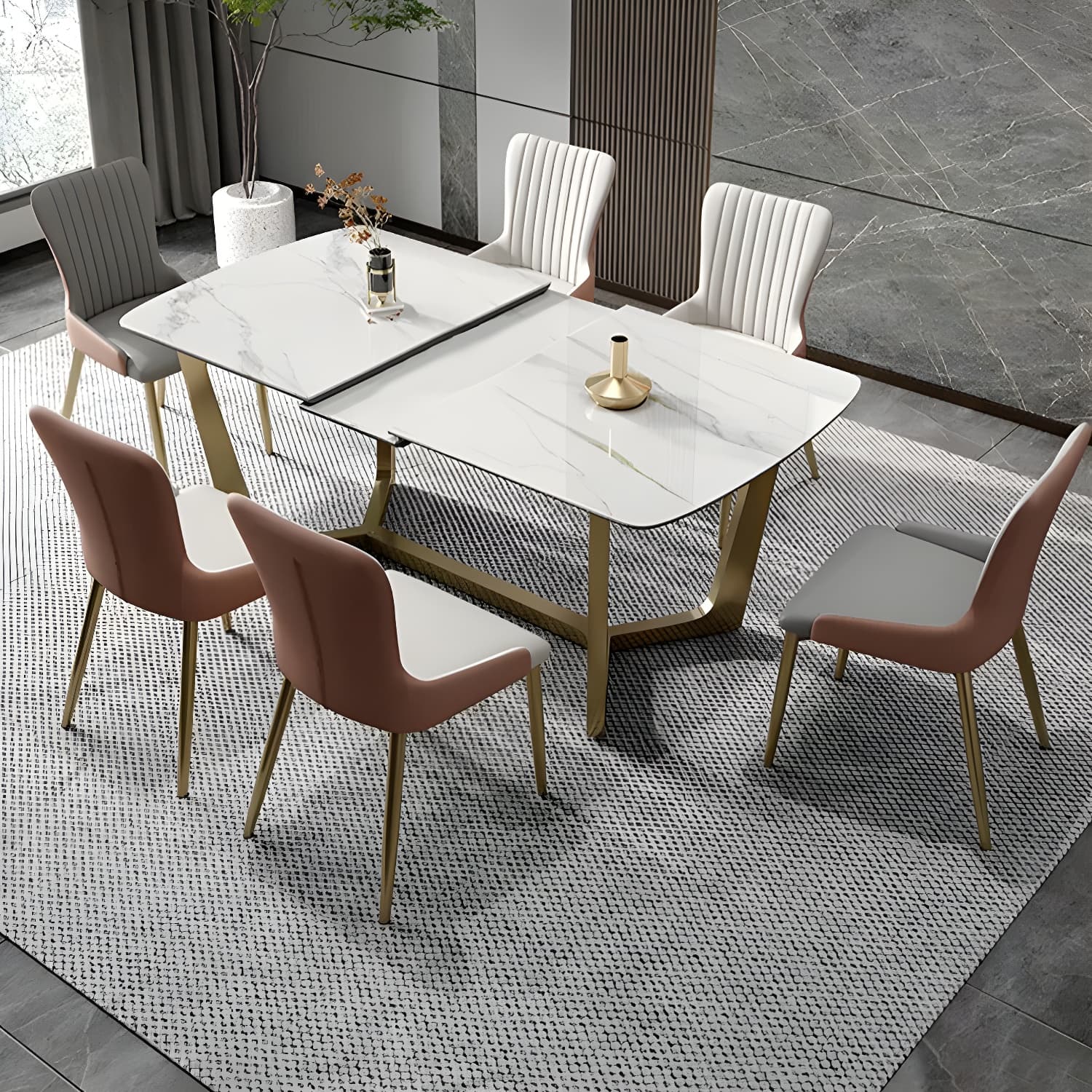 Glam 1/4/5/7 Pieces Rectangle Dinette Set with Sintered Stone Scalable Dining Table Set
