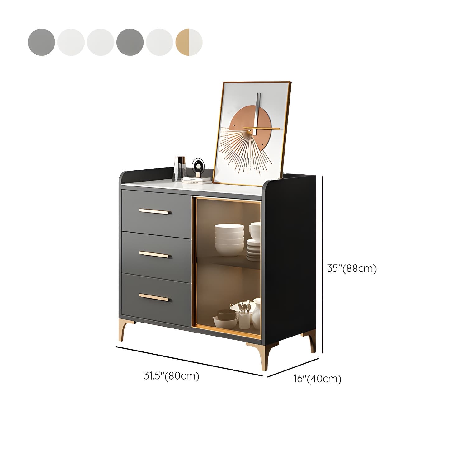 Glam Style Sideboard Wood Glass Doors Side Board with Cabinets and Drawers without Light - image 18