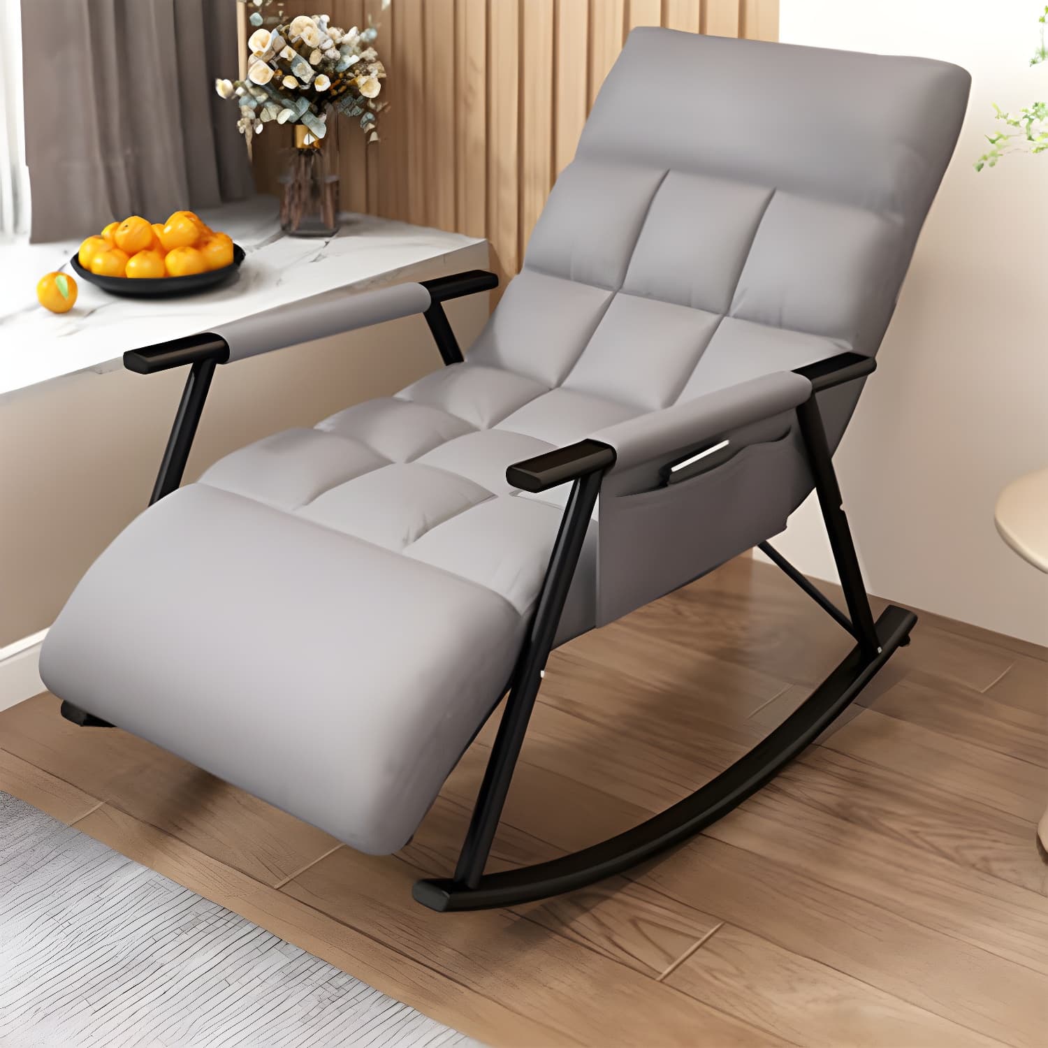 Modern Style Rocking Chair Faux Leather Upholstered Chair with Storage - image 4