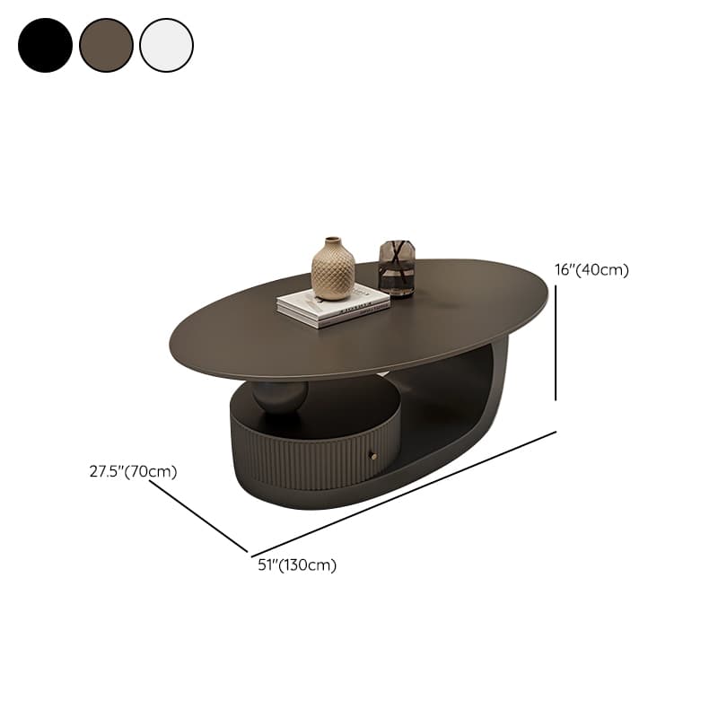 Modern Oval Stone Top Coffee Table, Abstract Iron Base, Scratch Resistant - image 17