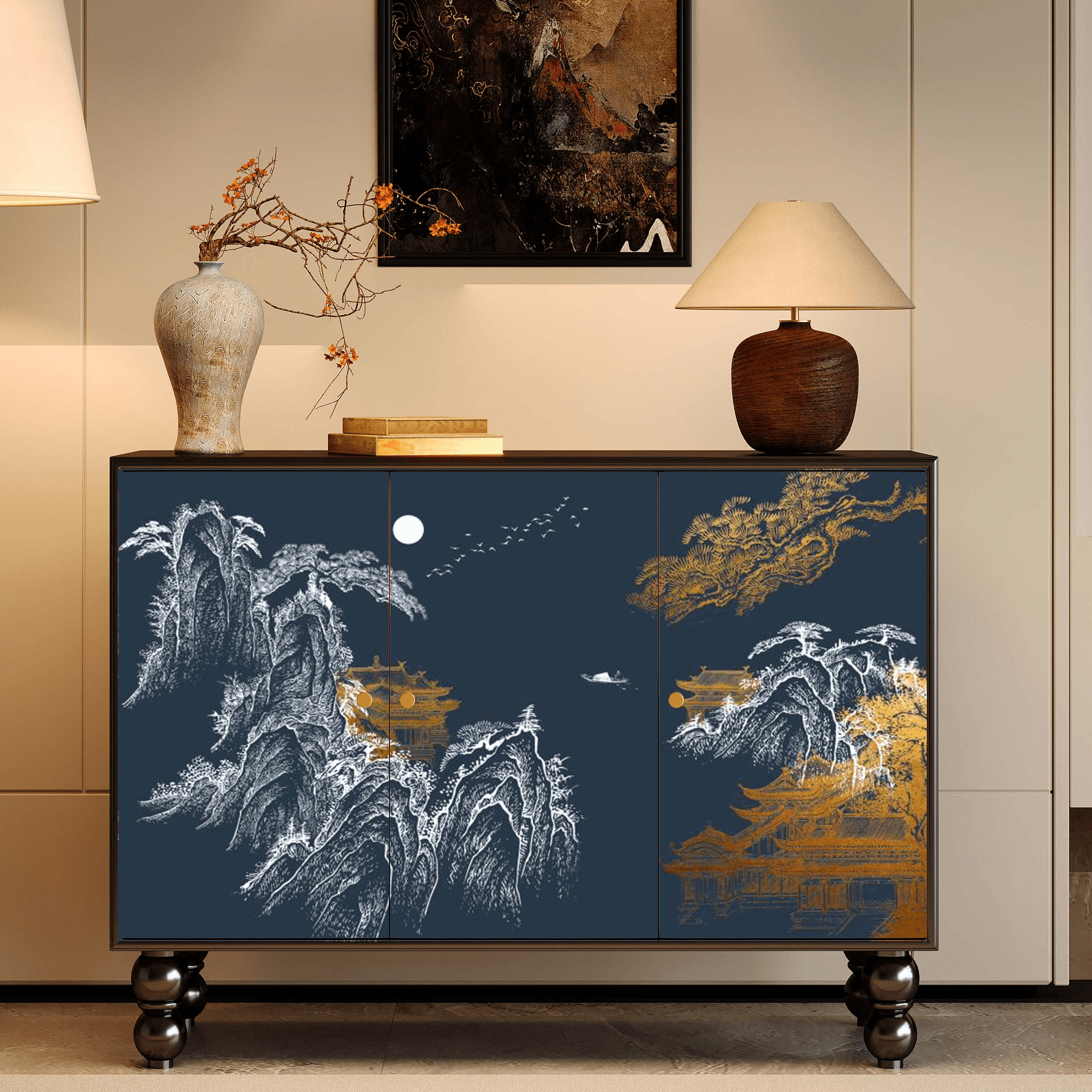 Classicist Narrow Timber Sideboard with Hutch, 3 Shelves, 3 Doors and Larder - image 14