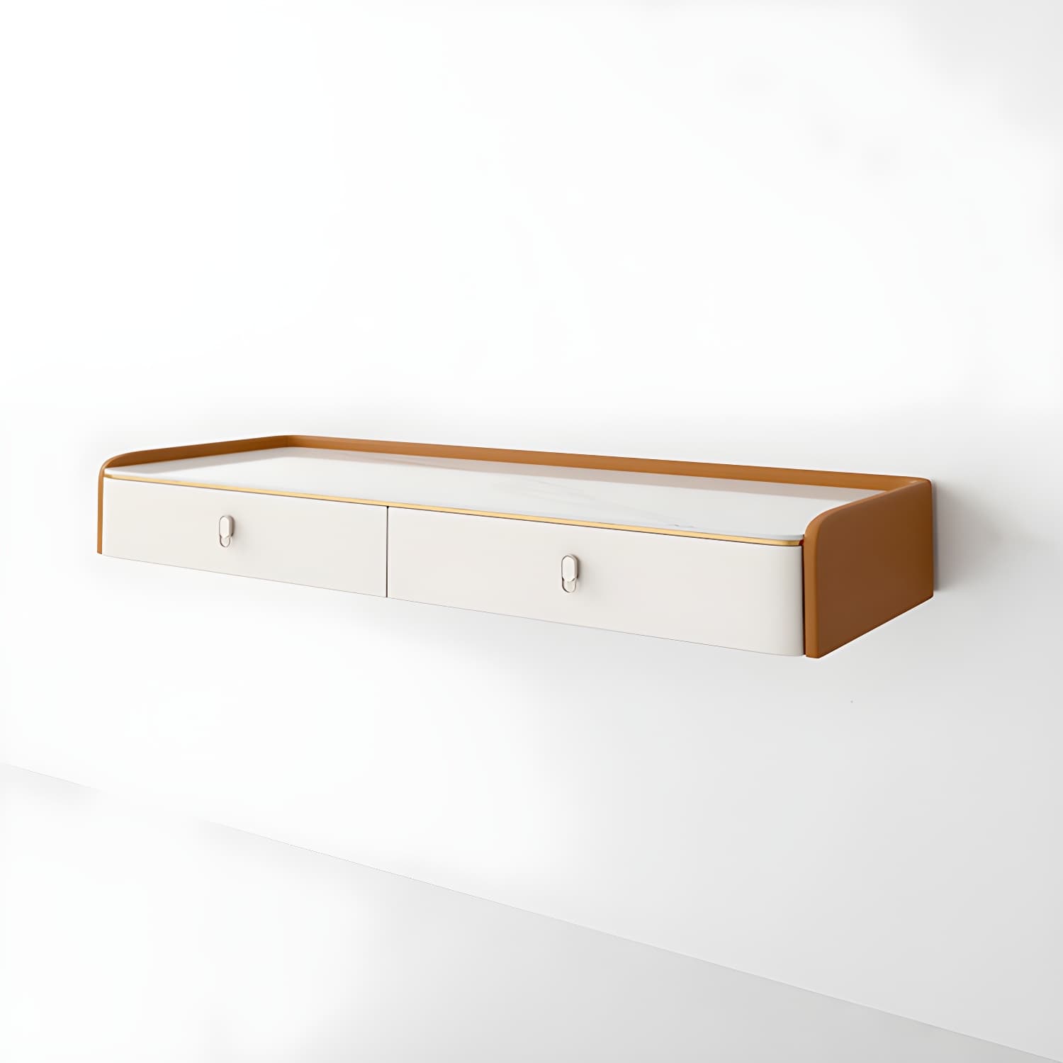Glam Style Off-white Slate Countertop Wall Mounted with 1/2 Drawer Dresser - image 5
