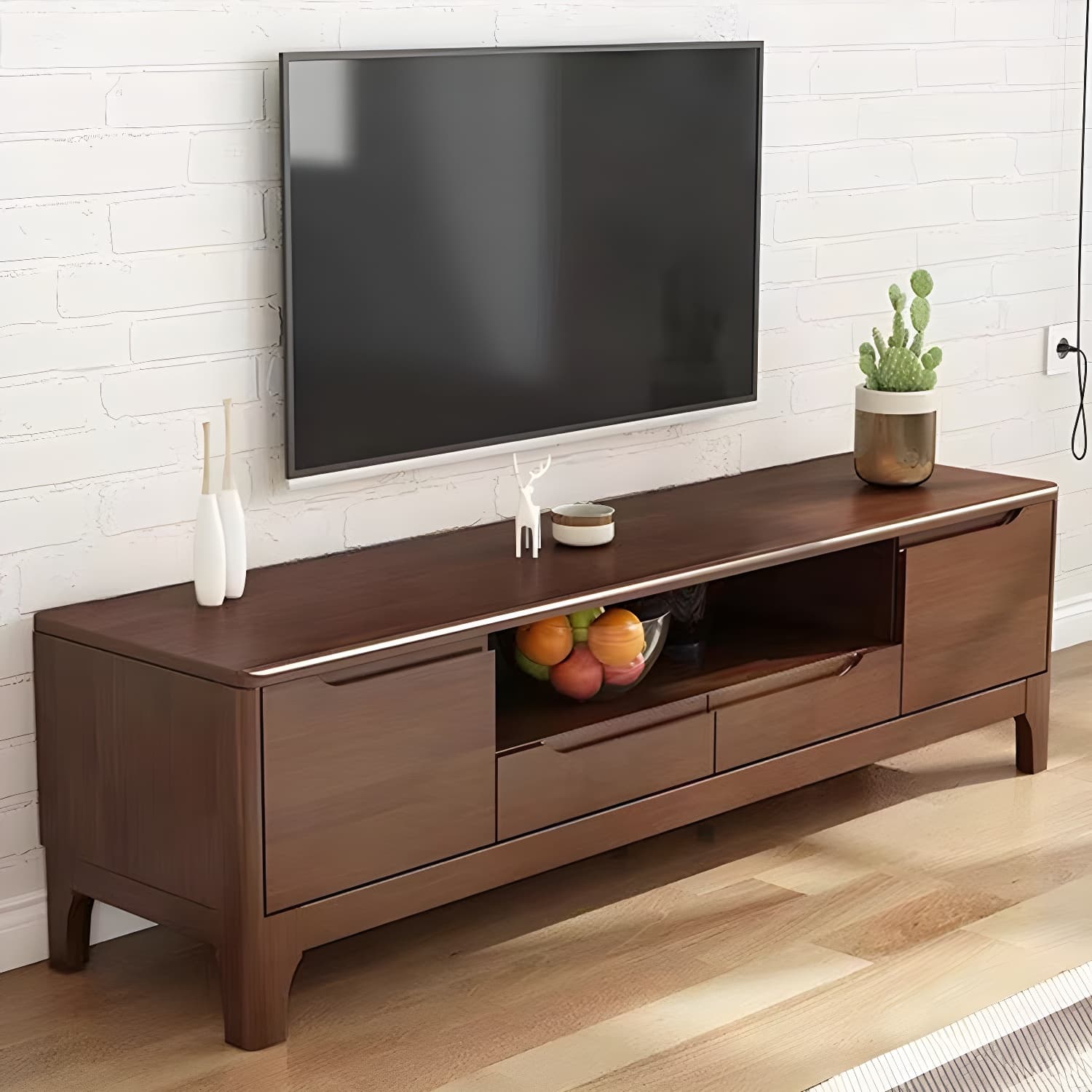Scandinavian Open Shelf TV Console 2-Cabinet TV Stand with Soft Close Drawers - image 5