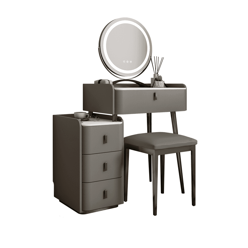 Orange/Gray/Beige Vanity Set with Drawers and Adjustable Brightness Mirror
