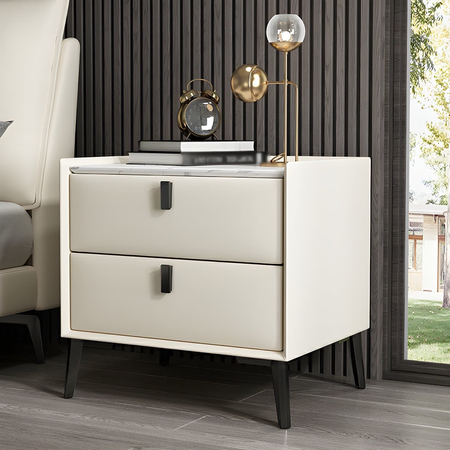 Contemporary 4 Legs Storage Drawer Nightstand with Black Handles for Bedroom - image 8