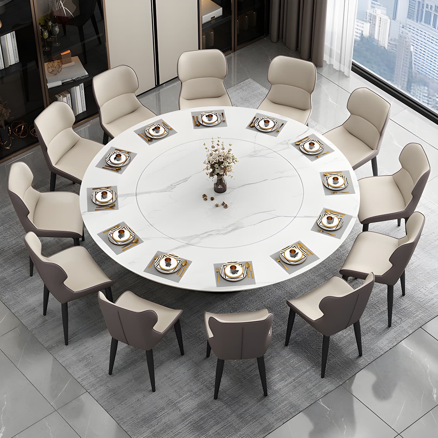 Modern Round Dining Table White and Black Metal Base Convertible Dining Table - image 6