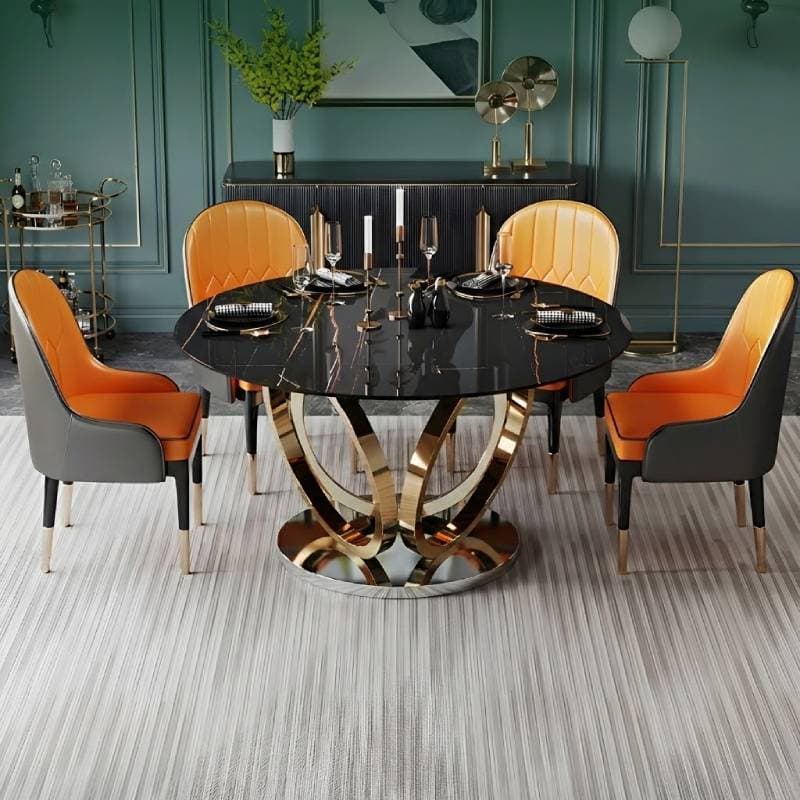 Round Marble Modern Dining Table with Gold Steel Pedestal Base - Standard Height - image 6