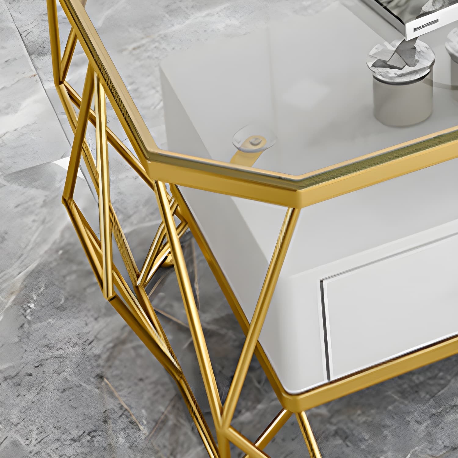 Glam Golden Frame Coffee Table with Storage Drawers Cocktail Table - image 10
