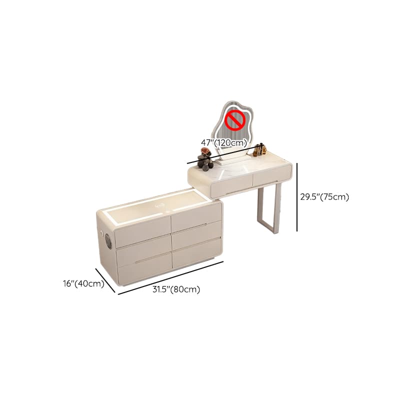 Simplistic Large Vanity Set with Stone Table Top, Clear Seating, 8 Drawers, and Mirror Lights - image 7