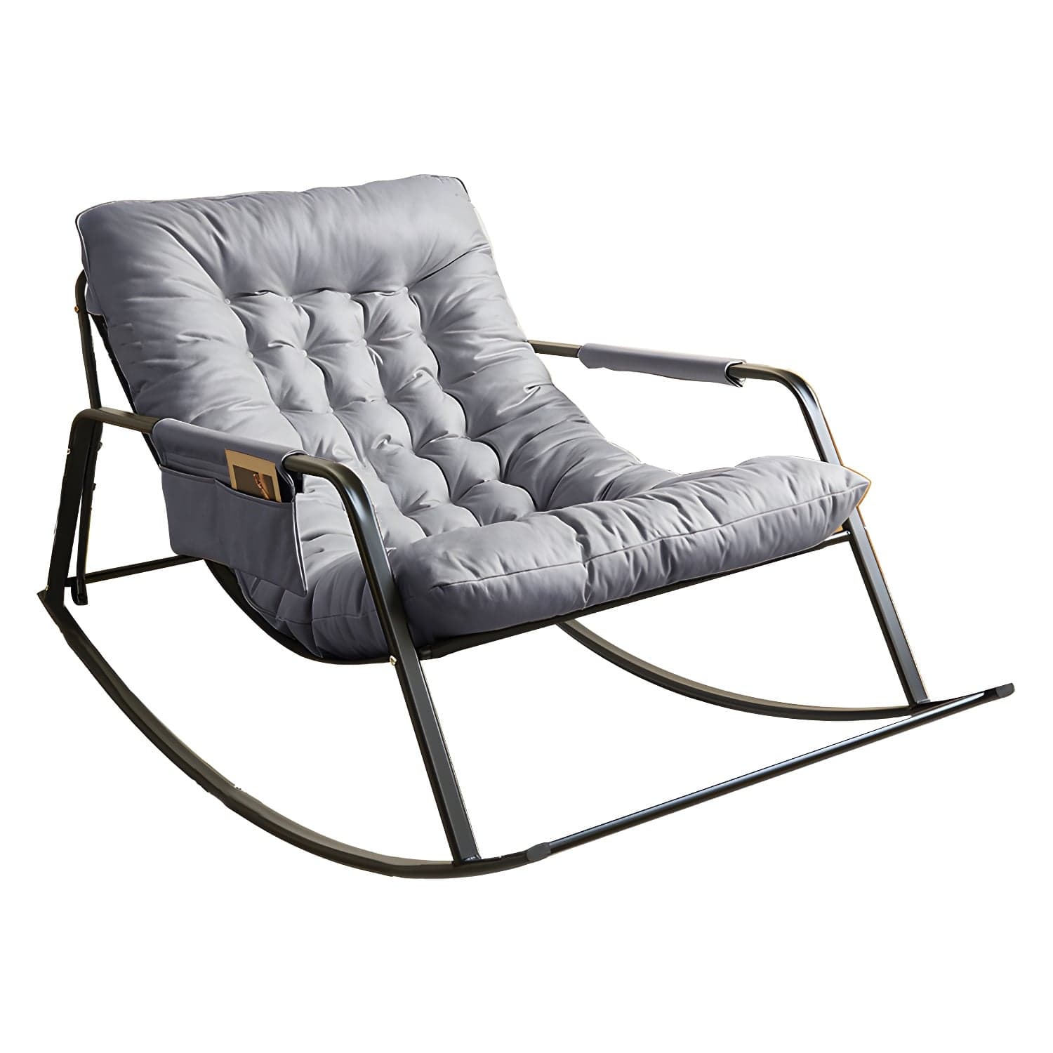 Stylish Modern Upholstered Rocking Chair with Black Metal Legs and Tufted Back - image 5