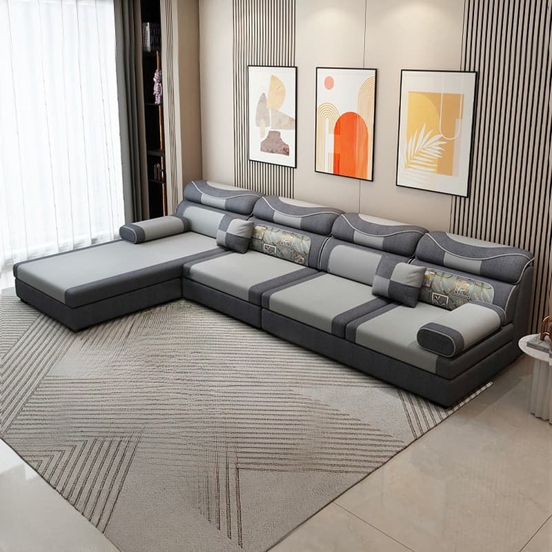 Large L-Shape Sponge-Filled Black Wood Pillow Top Arm Sofa Chaise with Partial Assembly - image 10