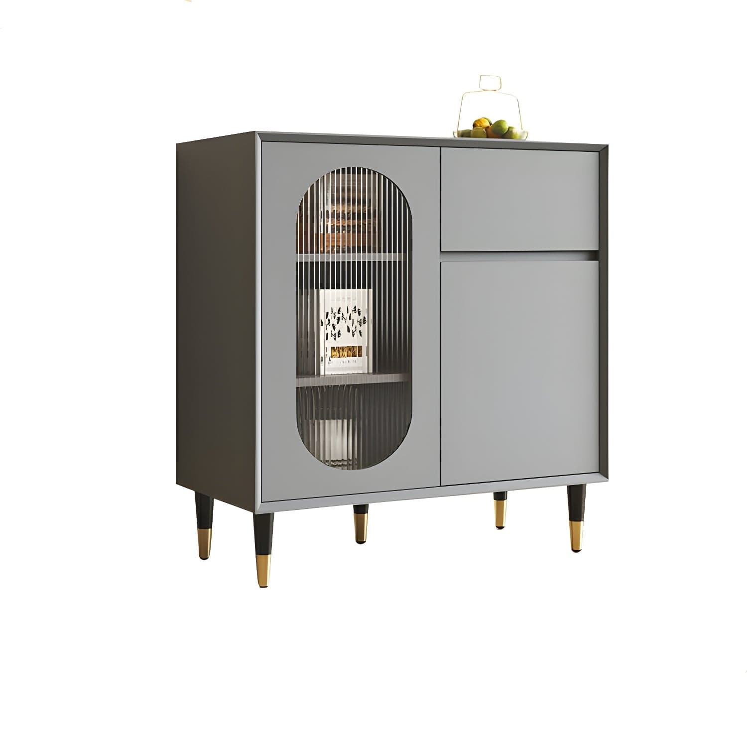 Wood Glam Sideboard Credenza with Glass Doors and Drawers, 40cm Overall Width, 85cm Overall Height - image 3