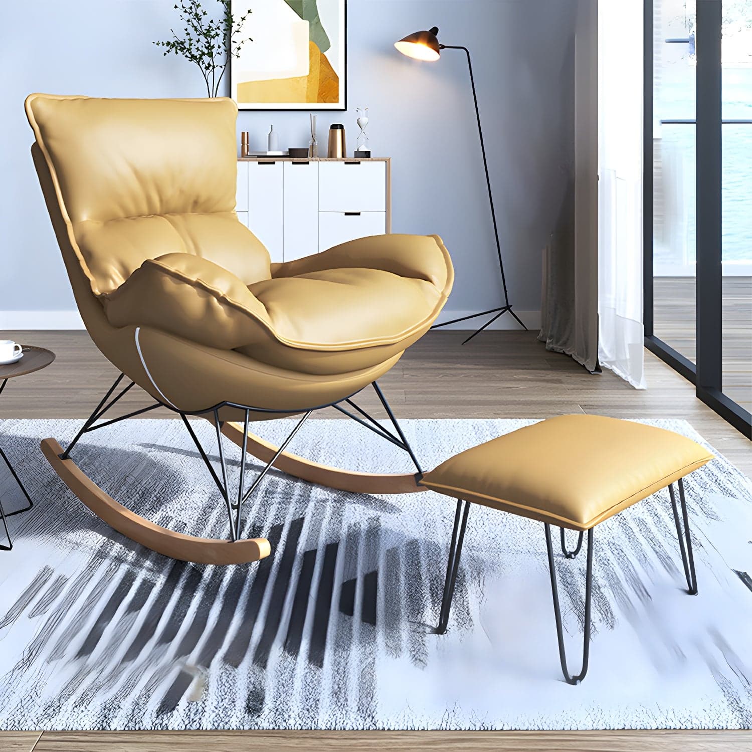 Contemporary Rocker Chair Antique Finish Rocking Chair with Ottoman - image 13