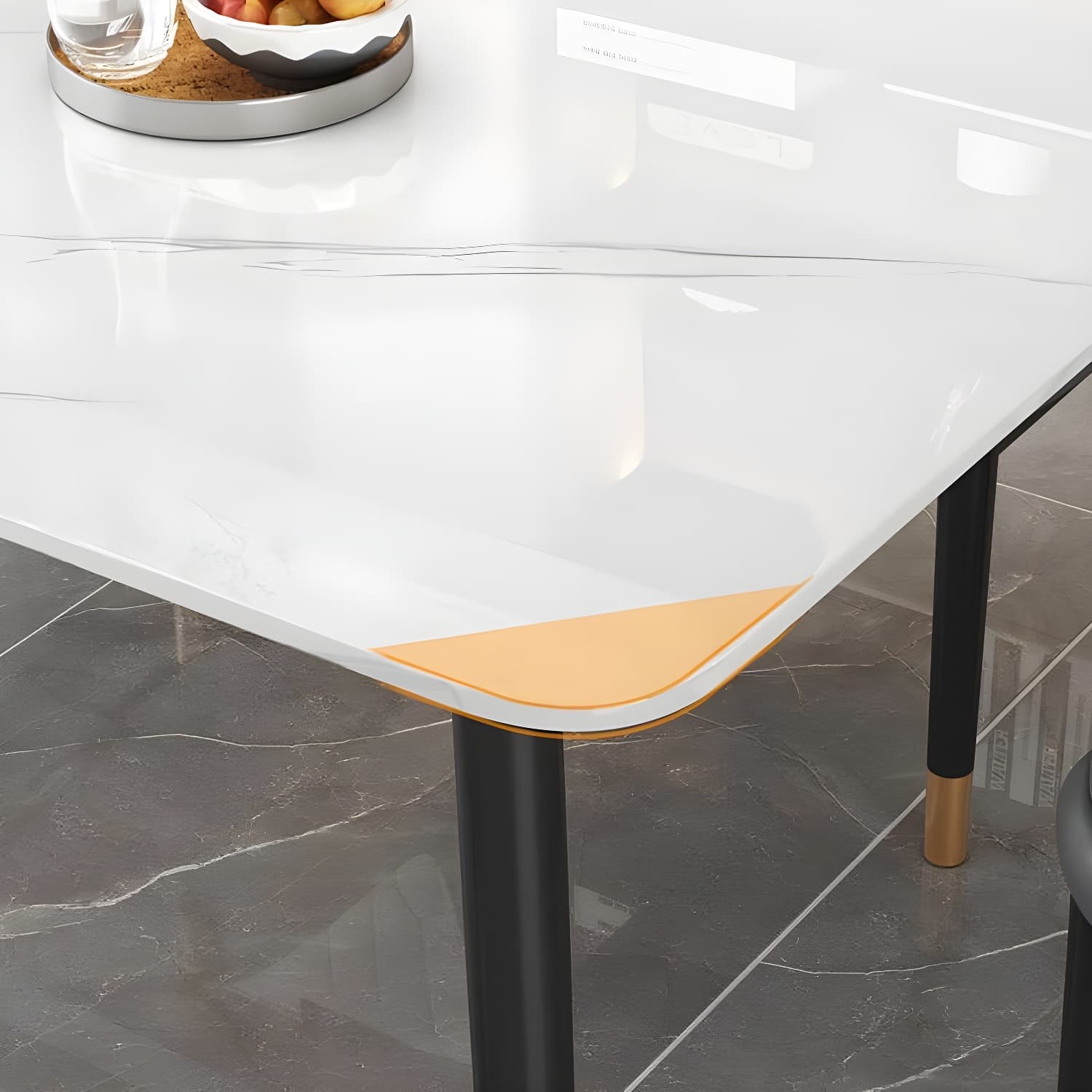 Rectangular White Stone Top Dining Set with Upholstered Chairs - image 4
