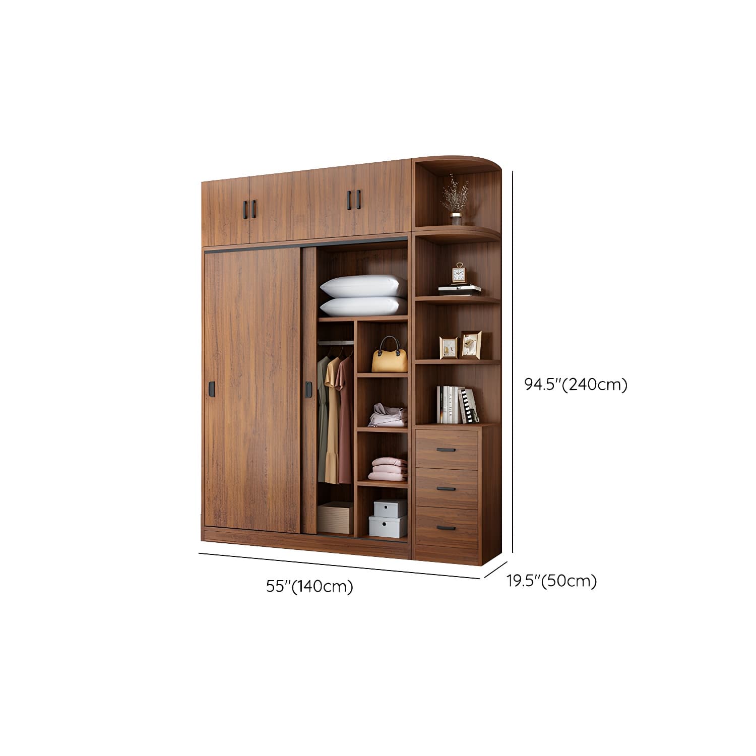 Modern Wooden Wardrobe Armoire with 3 Clothing Rods and Interior Shelves - image 9