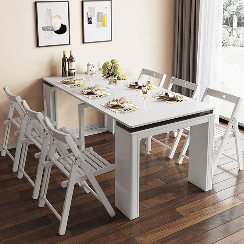 Trendy Rectangular Dining Table Set with Four Legs, Versatile 9-piece/7 Pieces/5 Piece Set, Chalk/Tan/Unfinished Colors - image 6