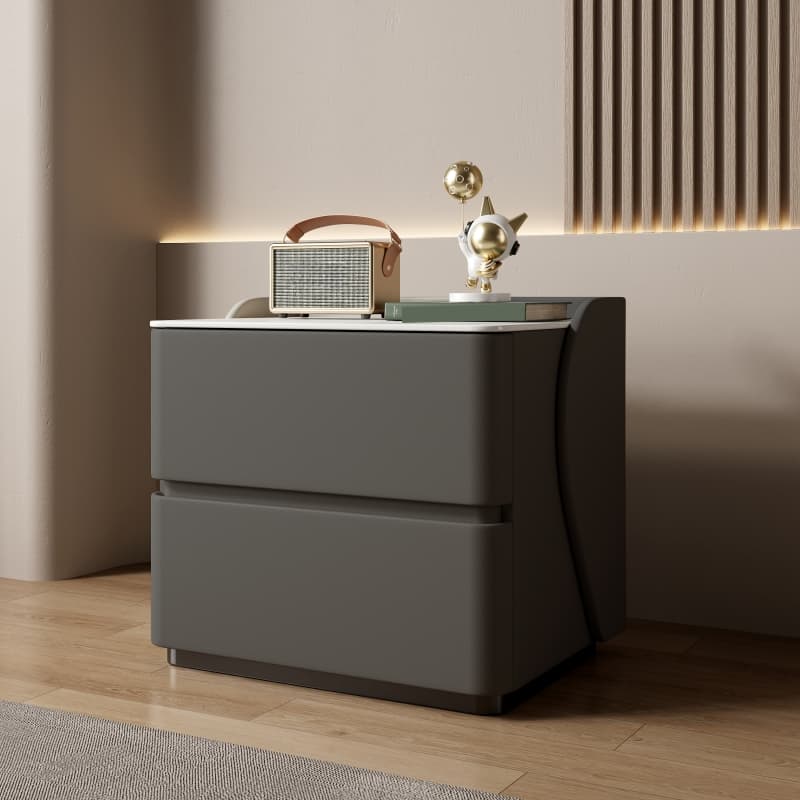 Minimalist 2 Tiers Drawer Storage Bedside Table with Faux Marble Top - image 5