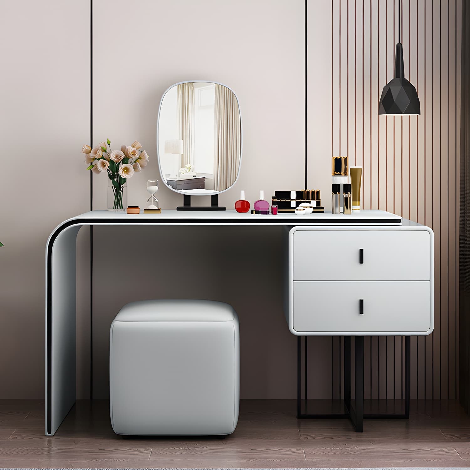 Glam Vanity Dressing Table Bedroom Makeup Counter with Makeup Table and Stool - image 5