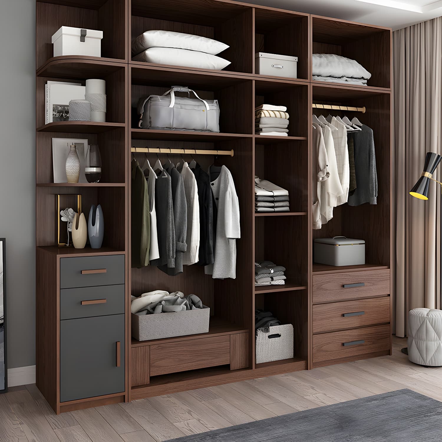 Traditional Wood Wardrobe Armoire with Drawers, Shelves, and Clothing Rod - image 6