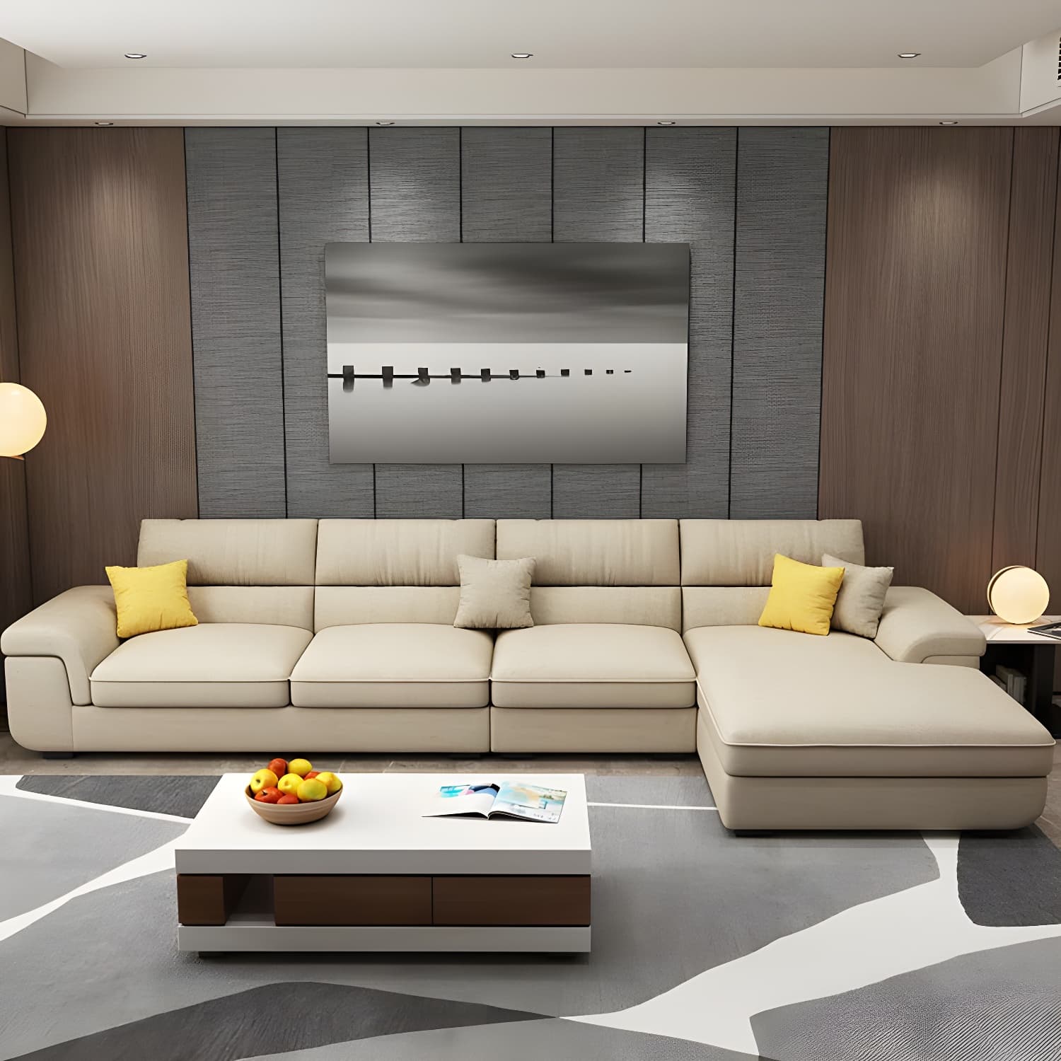 Modern L-Shape Wood Sectional Sofa Chaise with Pillow Top Arm and 3 Piece Set - image 7