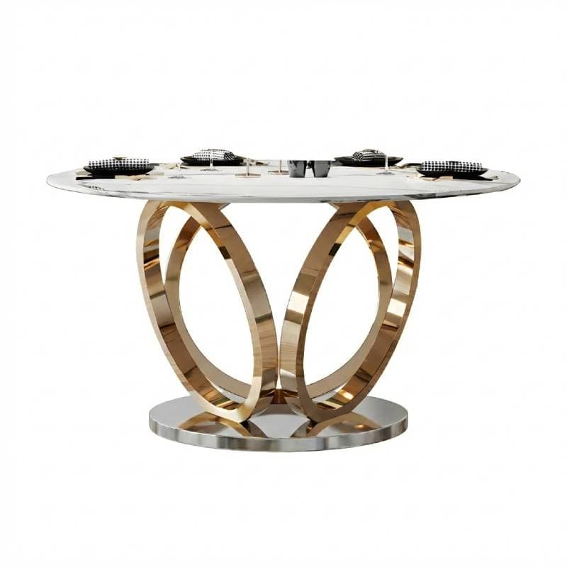 Round Marble Modern Dining Table with Gold Steel Pedestal Base - Standard Height