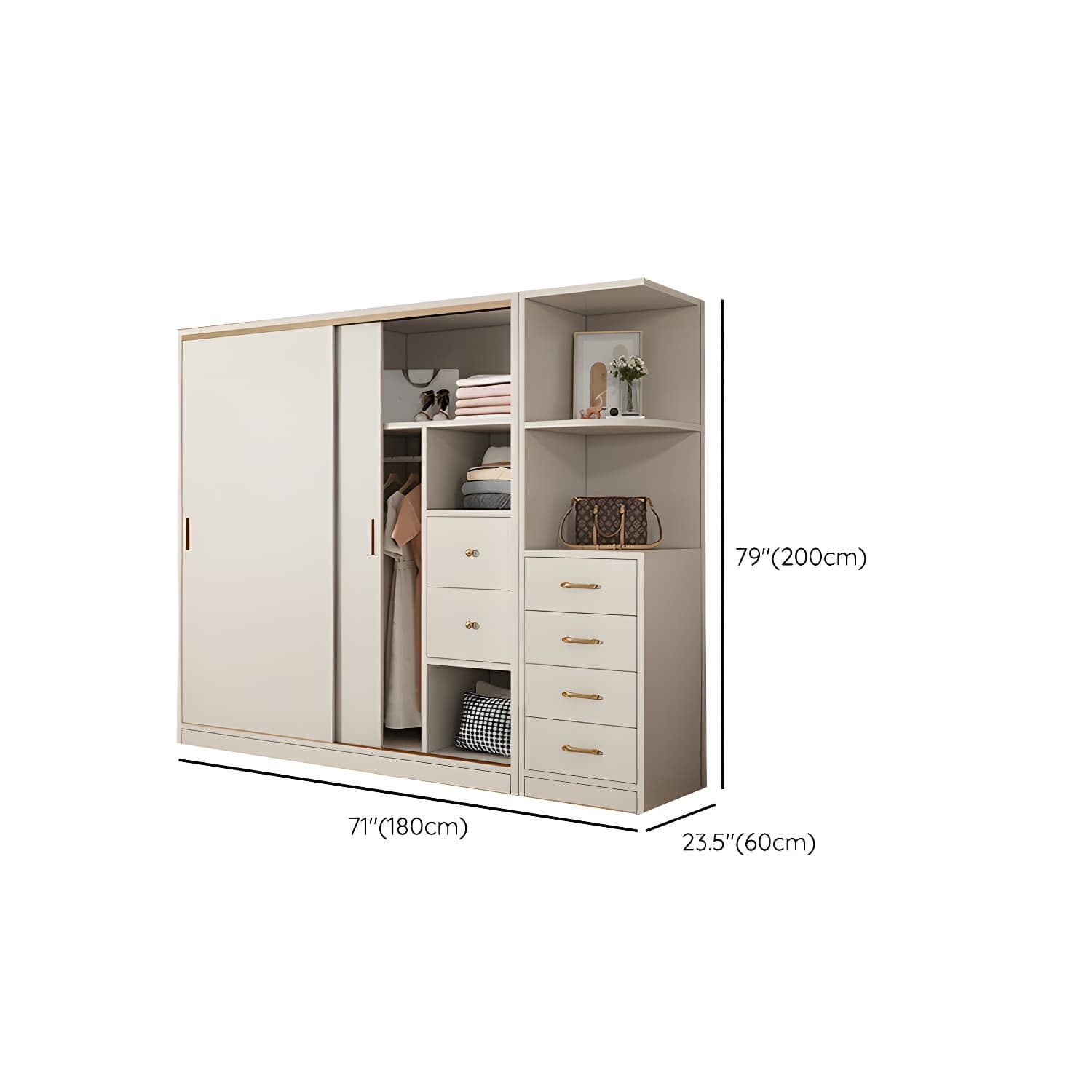 Modern White Wood Wardrobe Armoire with Sliding Doors and Soft Close Drawers - image 16