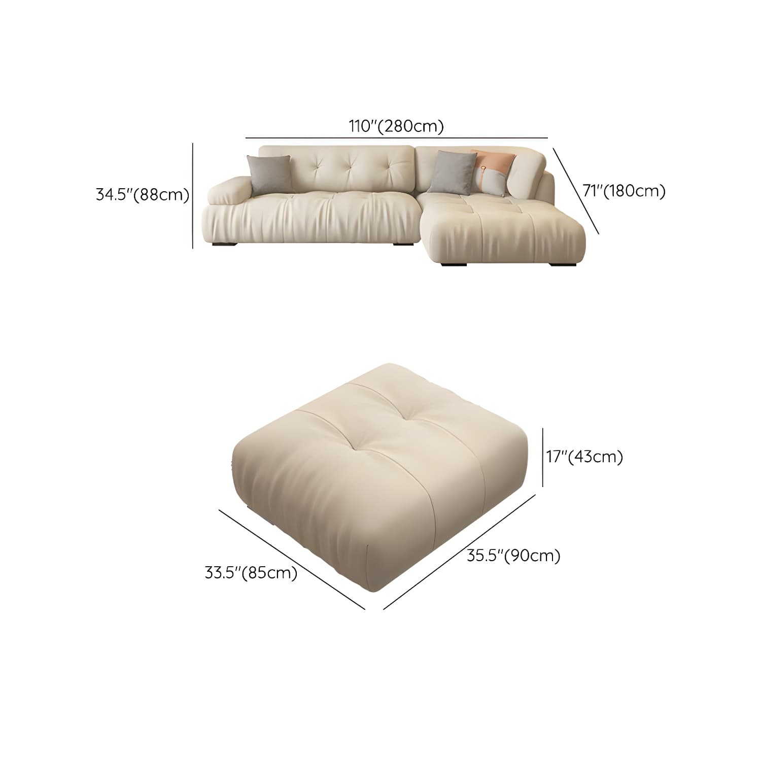 Flannel Upholstered Sectional Sofa in Gray with Scandinavian Wooden Frame - image 23