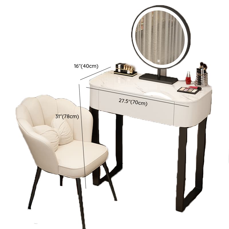 Casual Small/Standard Vanity Set with White Chair, Iron Frame, Drawer, and Mirror Lights - image 14