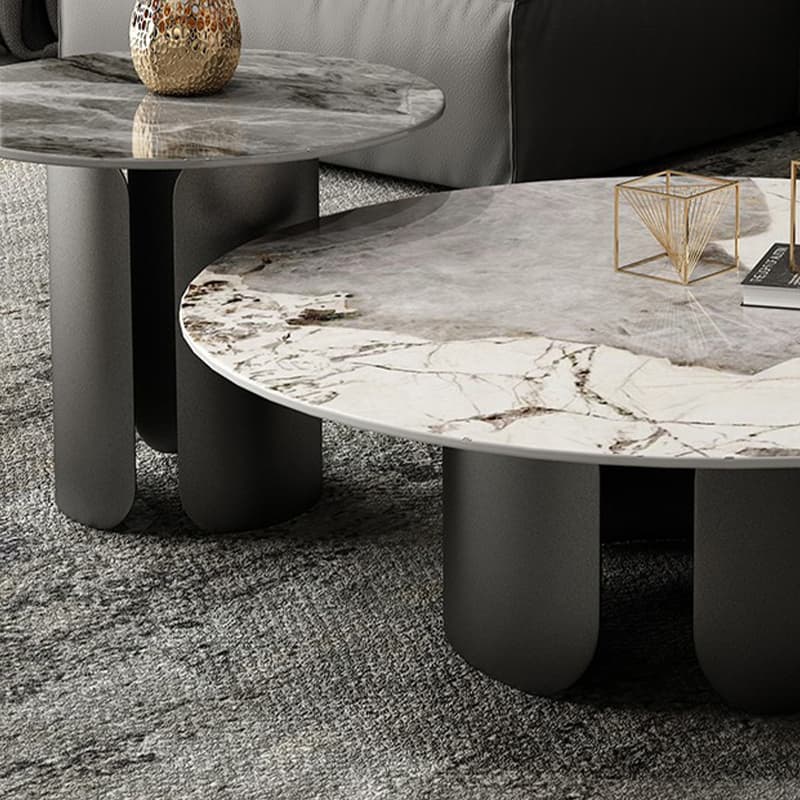 Glam Style Round Coffee Table with Sleek Stone Top and Sturdy Iron Base - image 9
