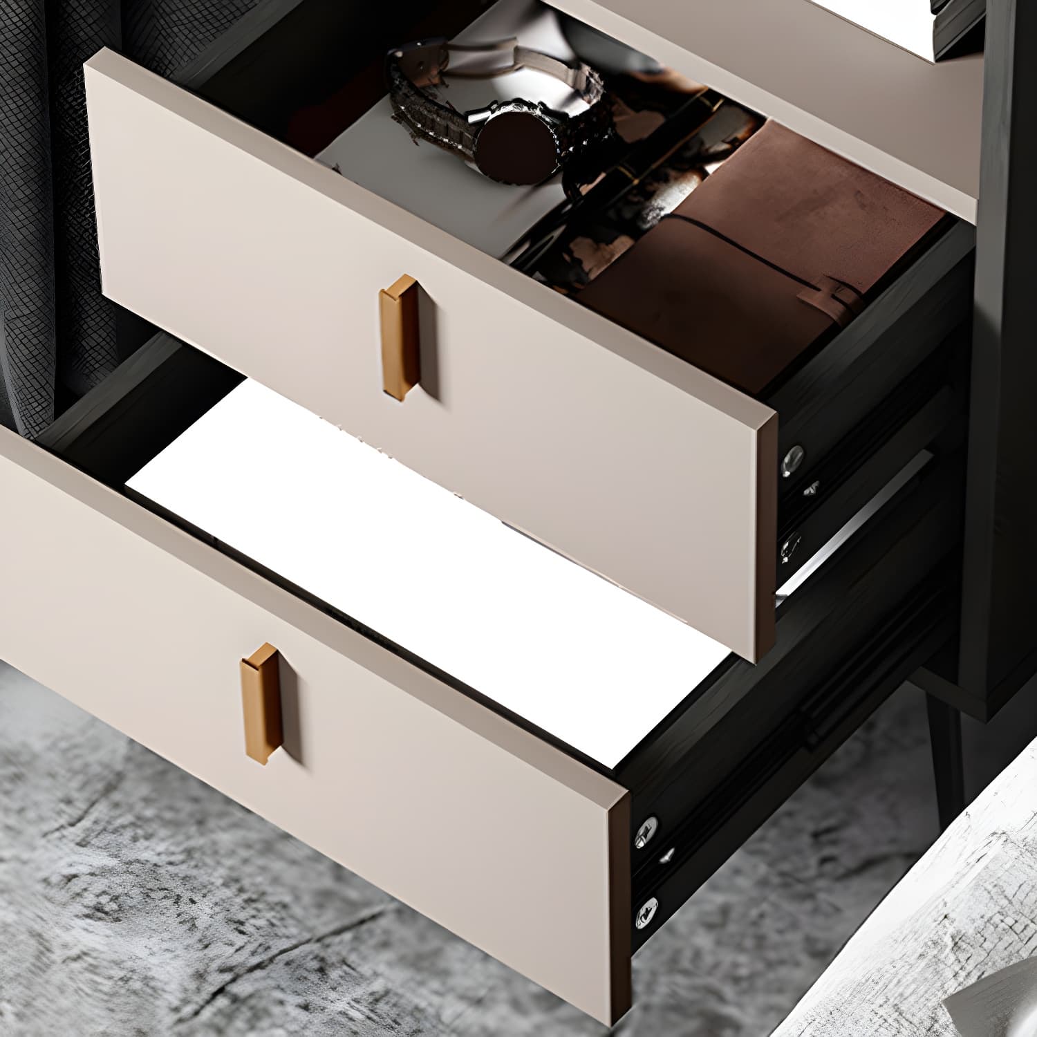 Stone Top Nightstand Modern Open Stoarge Drawer Legs Included Bed Nightstand - image 8
