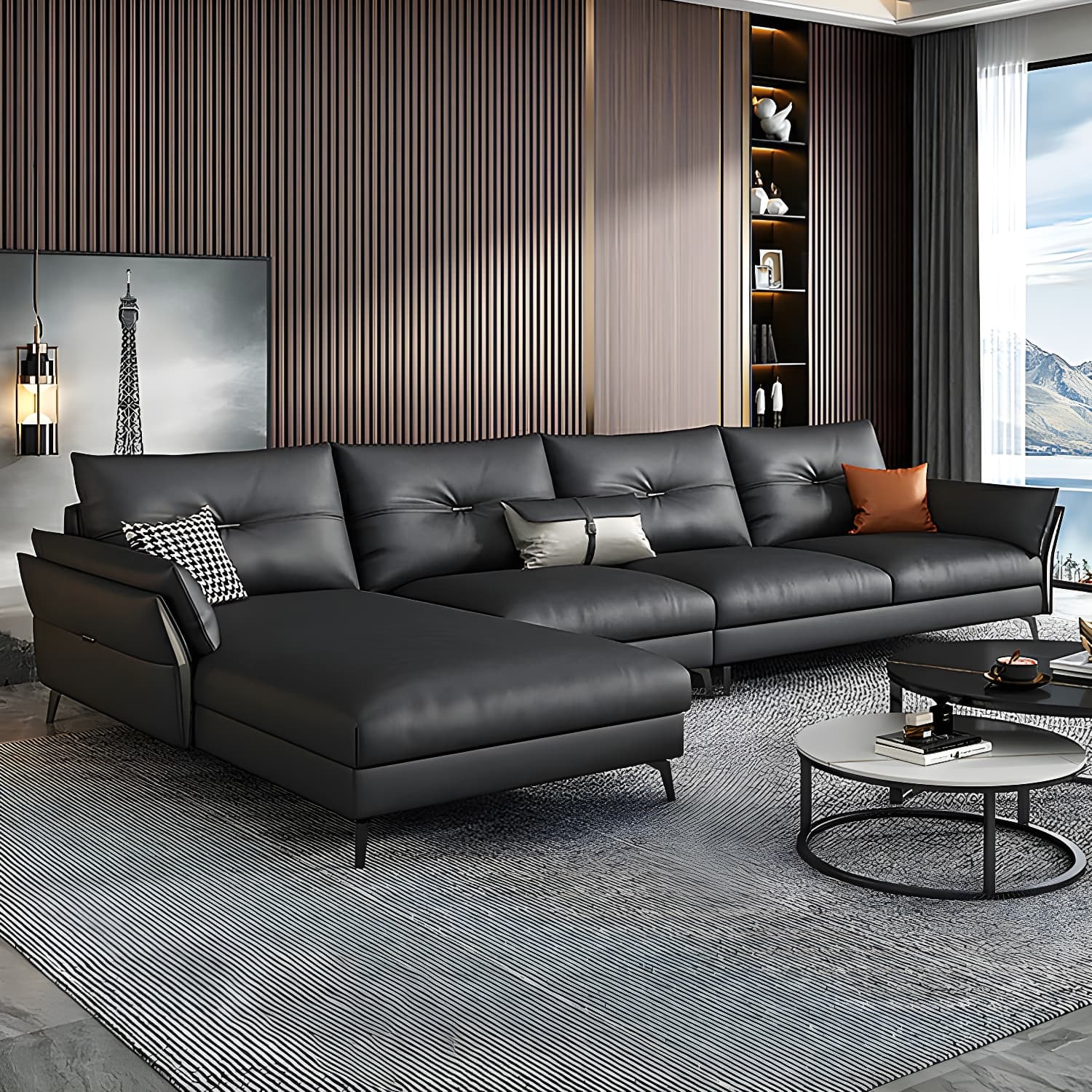 Modern Gray Tufted Sectional Sofa with Flared Arms and Wood Frame
