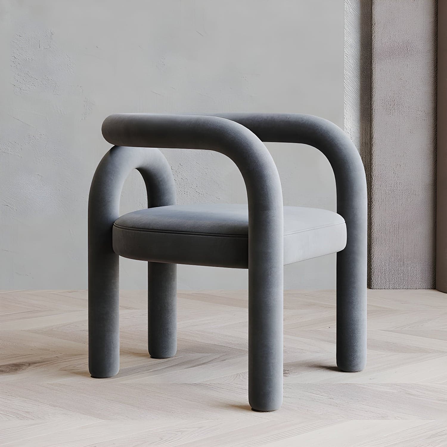 Designer Style Velvet Curved Arm Chair Open Back Matte Finish Dining Chair - image 5