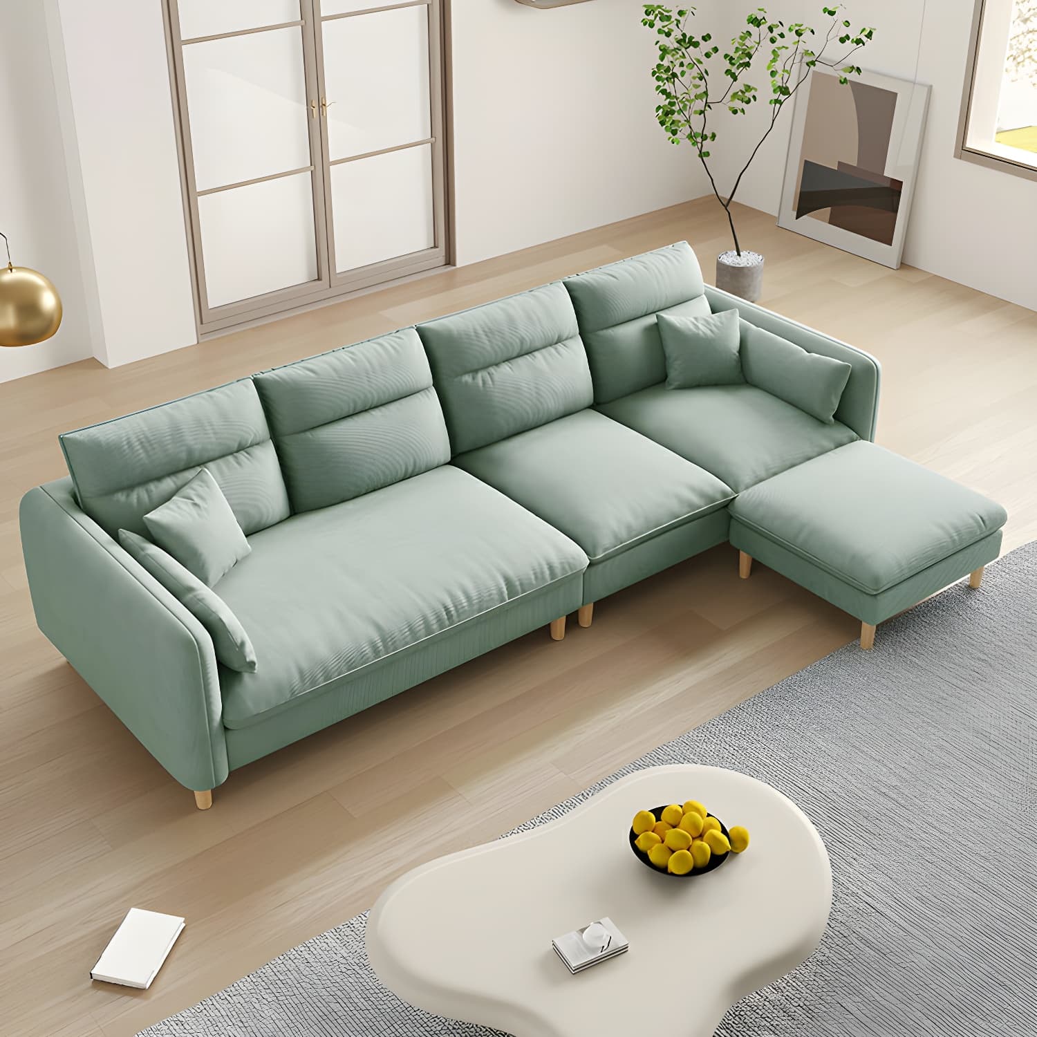 Modern Wood Frame Straight Sectional Sofa Set with Ottoman in Brown, 3 Piece Set - image 3
