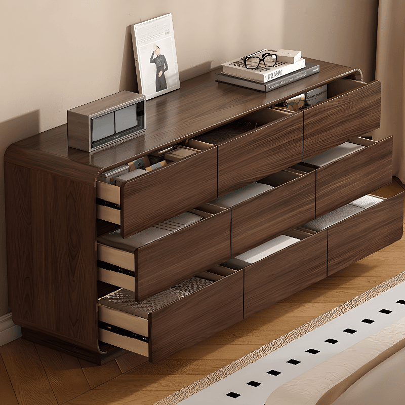 Cocoa Retro Rubberwood Console Dresser/Semainier with 6/9/5 Drawers, Horizontal/Vertical for Sleeping Quarters - image 3