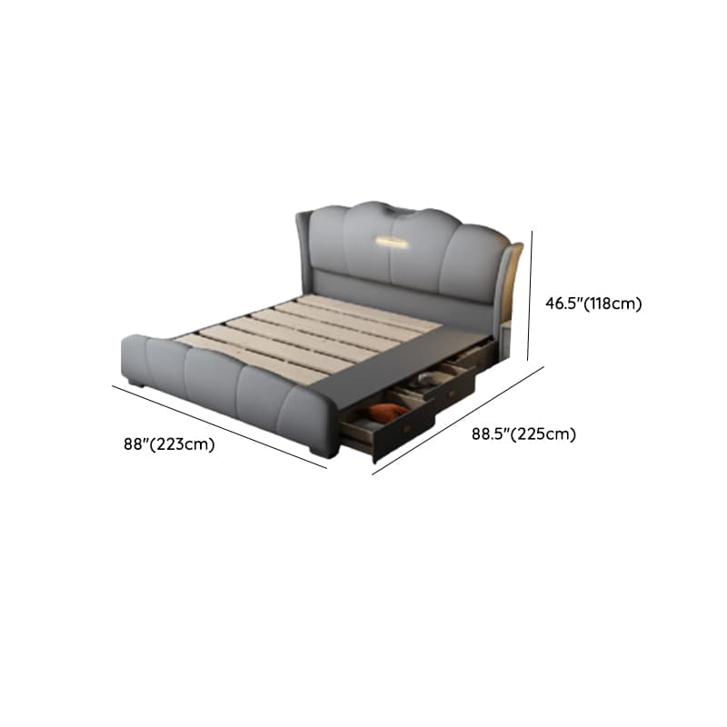 Light Gray Storage Included/Panel Bed with 3 Storage Boxes, Natural Wood Frame, Sponge Upholstery, and Lighted Headboard - image 15