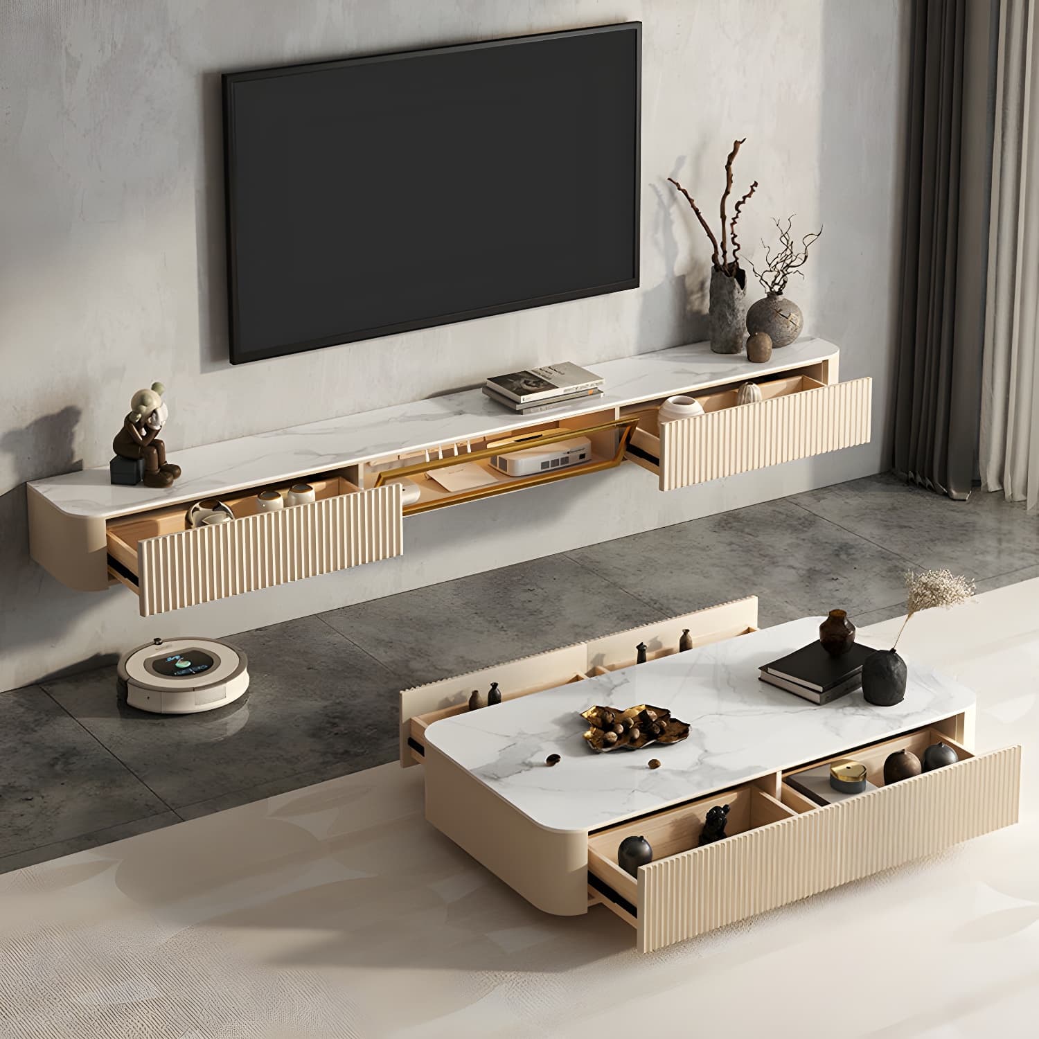 Contemporary TV Media Stand with Drawers Floating TV Stand Console - image 11