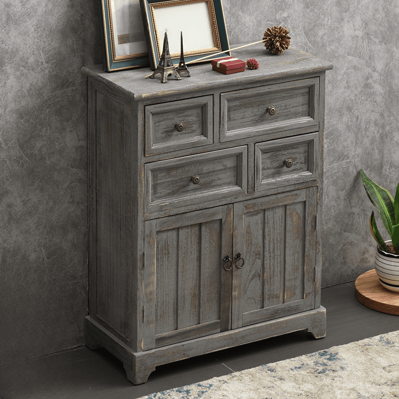 Industrial Detached Utility Cabinet with Distressed Wood and 4 Drawers Featuring Loop Pulls - image 6