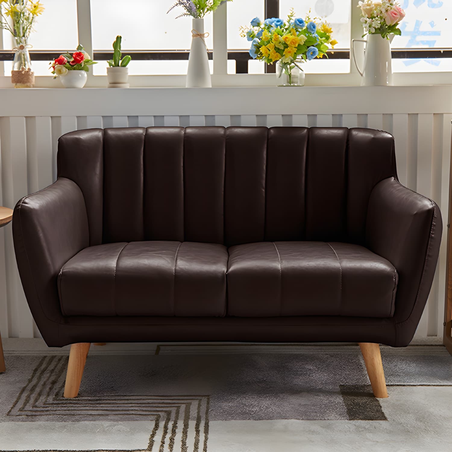 Modern Stain-Resistant Leather Sofa Square Arm Settee with Tight Back - image 3