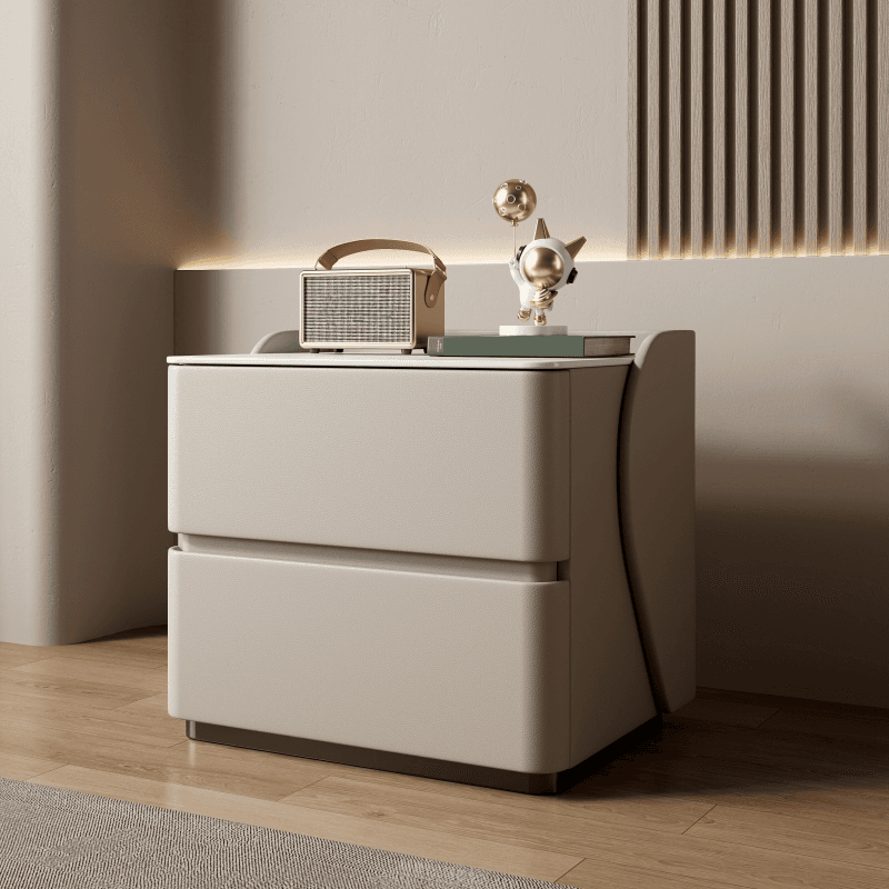 Minimalist 2 Tiers Drawer Storage Bedside Table with Faux Marble Top - image 3