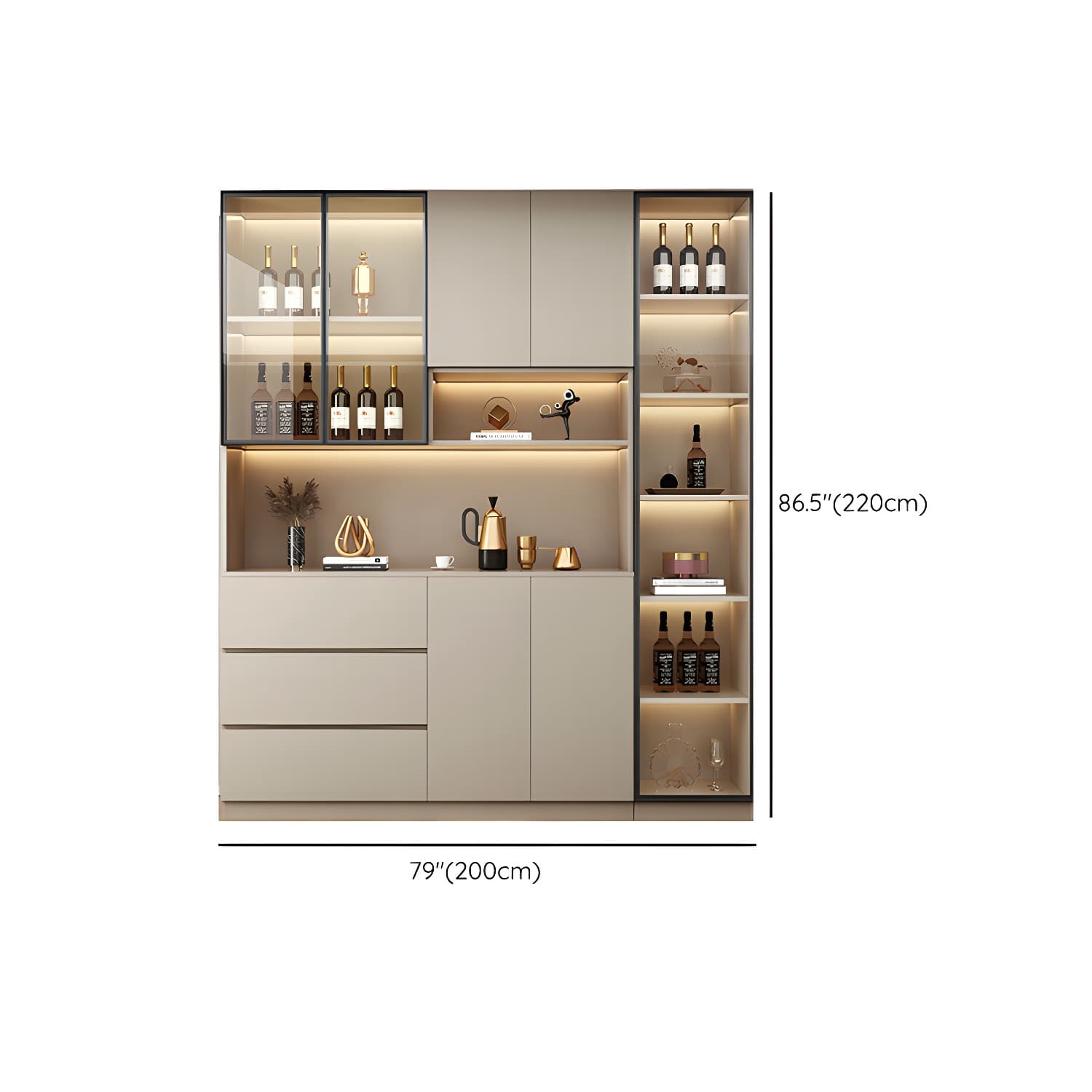 Contemporary Champagne Engineered Wood Shelves Included Sideboard with Doors - image 19