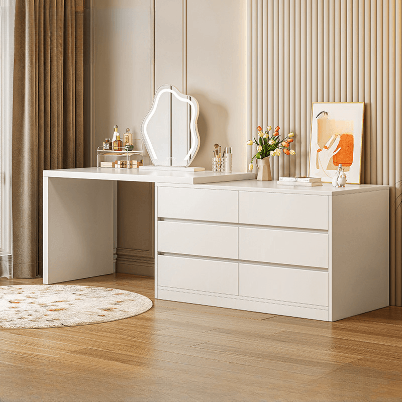 Chalk Modish Wood Makeup Vanity with Standard Length and Non-Upholstered Chair(s) - image 5