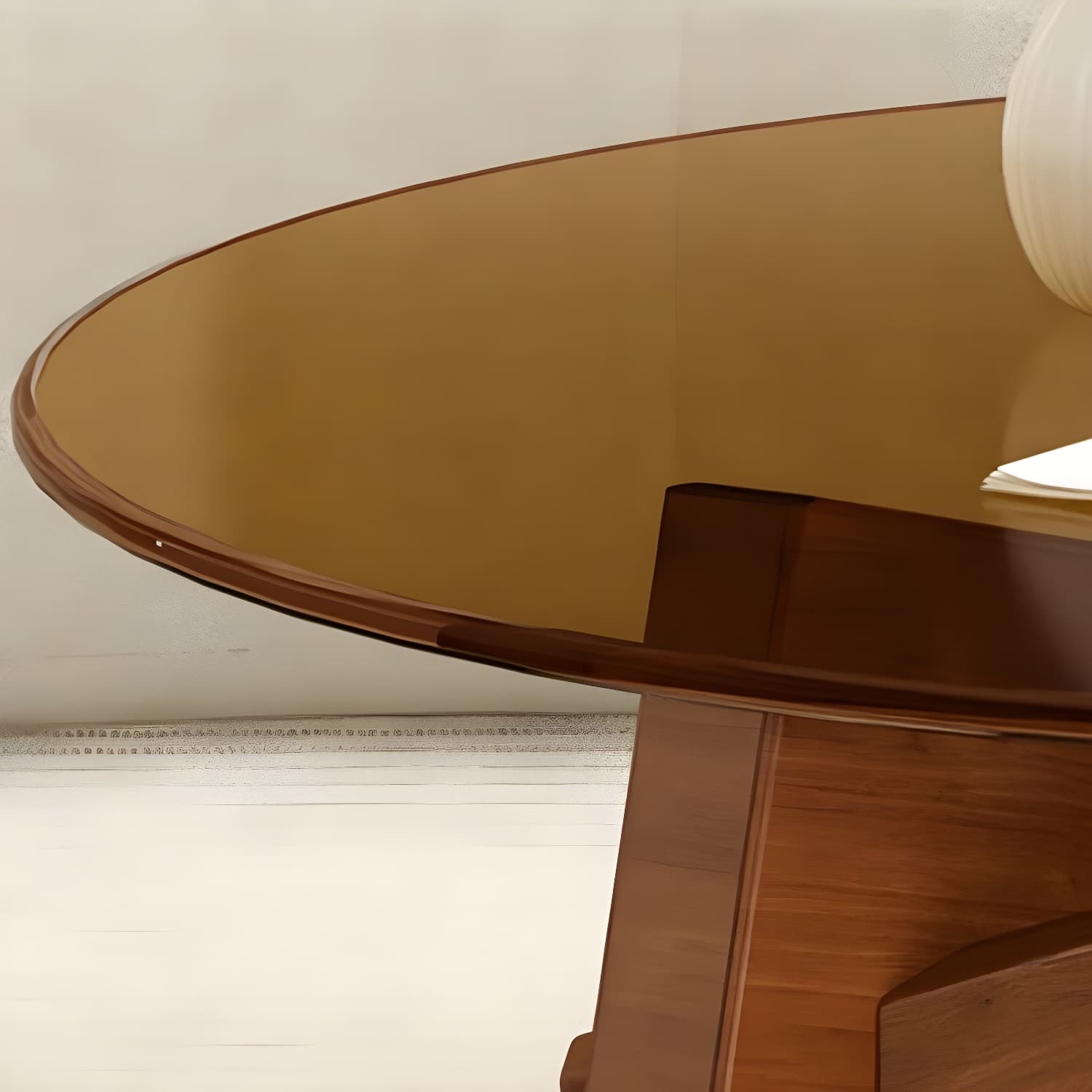 Stylish Round Glass Coffee Table with Tempered Top and Abstract Wood Base - image 8