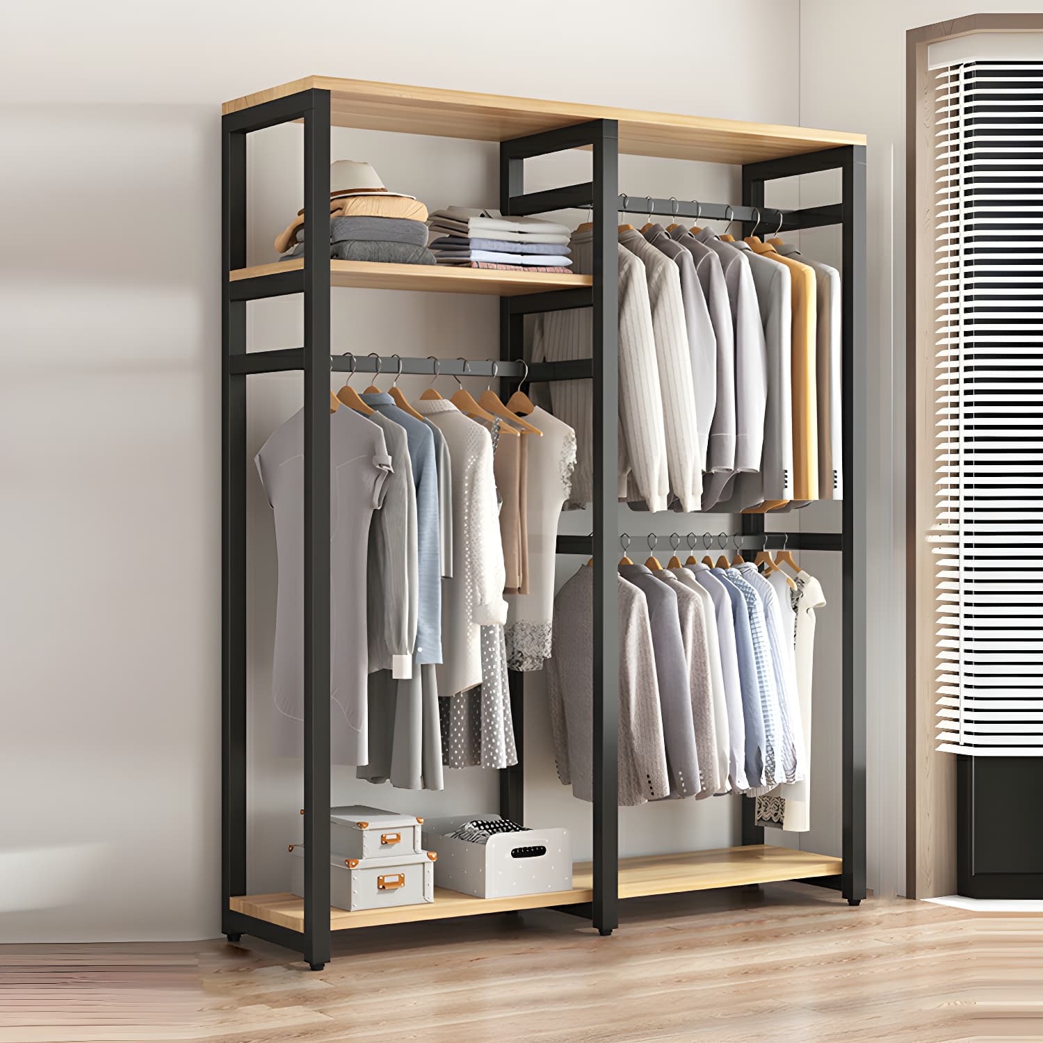 Modern Metal Wardrobe Armoire with Clothing Rod & Shelves (Height 70-79 inches, Overall Width 45cm)
